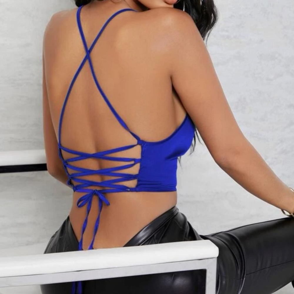 Sexy crisscross tie back satin crop top